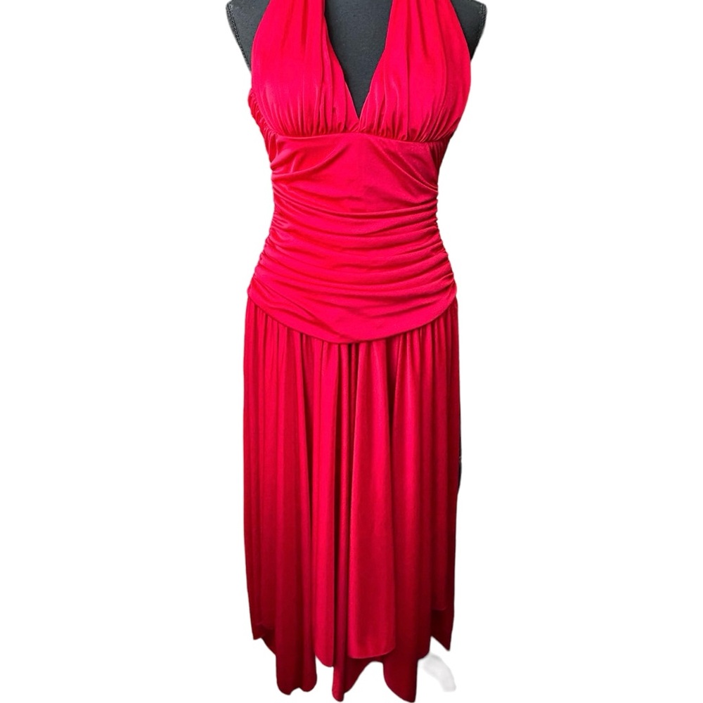Betsy & Adam Red Halter Dress Size 6 Old Hollywood Marilyn Monroe Evening Gown - Picture 2 of 11